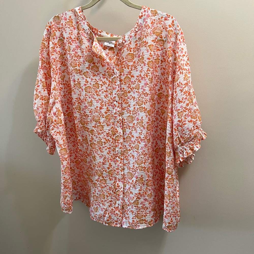 croft & barrow Floral Button-Front Blouse in Orange and Pink Size 3X
